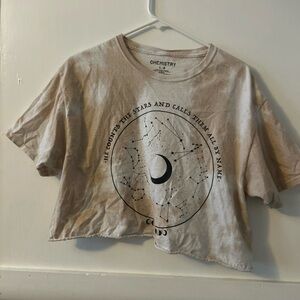 Chemistry Beige Crop Tee with Moon & Constellation